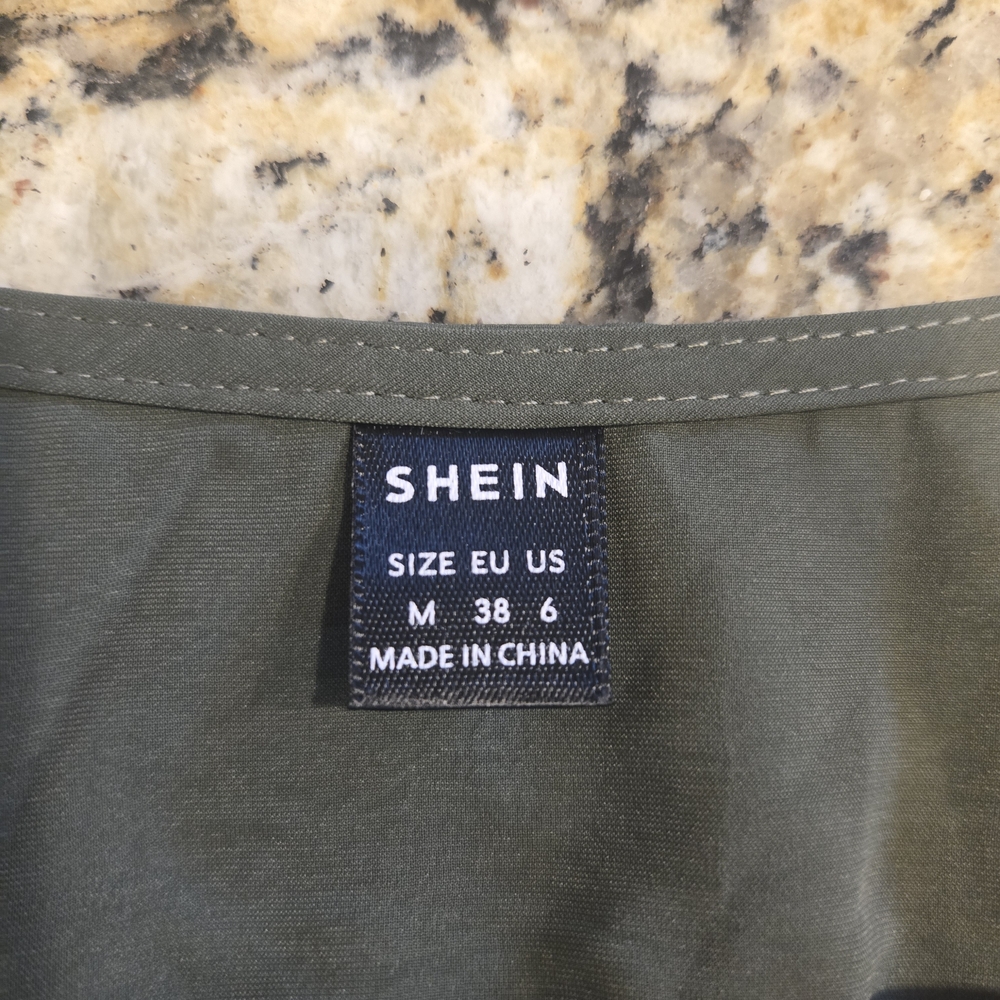 SHEIN Olive Green Midi Dress V Neck Womens Medium - Picture 5 of 6
